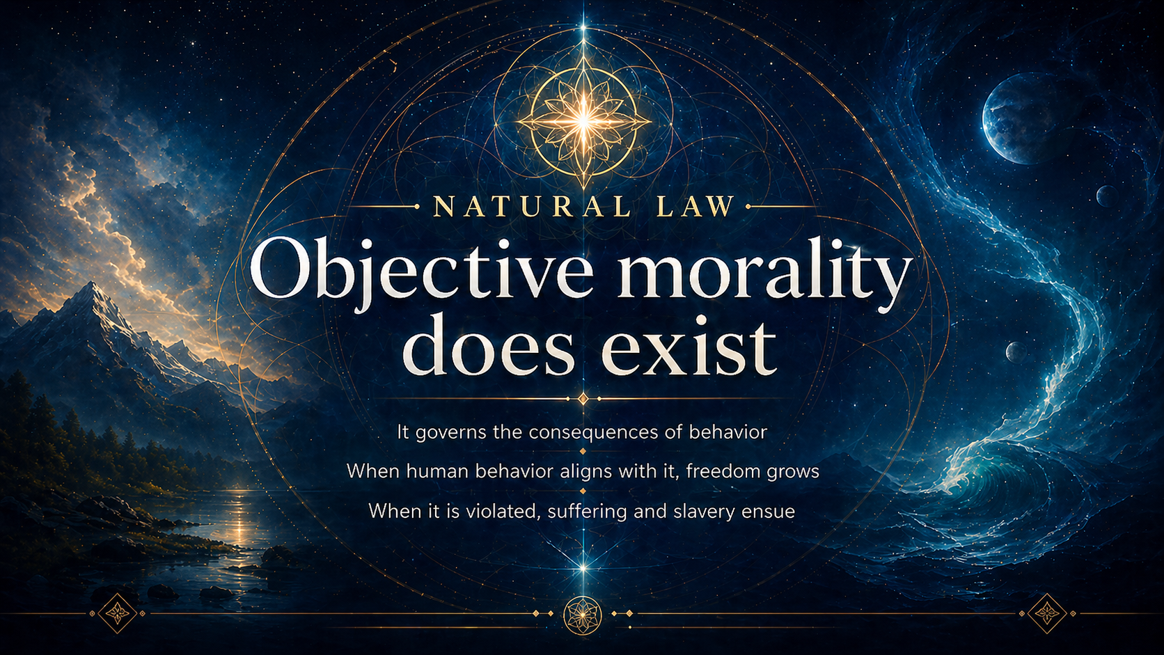 Natural Law hero slide stating that objective morality does exist and governs the consequences of behavior.